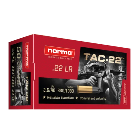 MUNITIONS NORMA 22LR 40GR TAC-22 LRN SUBSONIC PLOMB X50 tac22