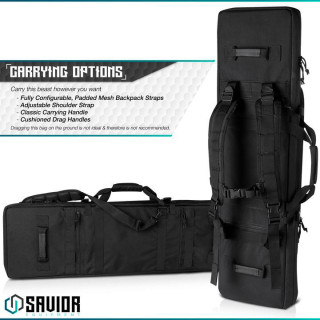 SAVIOR EQUIPMENT URBAN WARFARE DOUBLE RIFLE BAG GUN - SUITABLE FOR RIFLE SHOTGUN, W/ BACKPACK STRAP,BLACK,51\'\' LONG