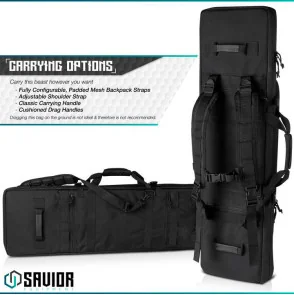 SAVIOR EQUIPMENT URBAN WARFARE DOUBLE RIFLE BAG GUN - SUITABLE FOR RIFLE SHOTGUN, W/ BACKPACK STRAP,BLACK,51\'\' LONG