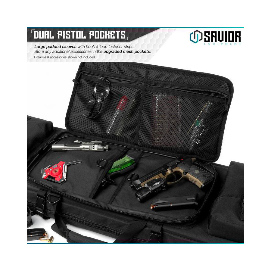 SAVIOR EQUIPMENT URBAN WARFARE DOUBLE RIFLE BAG GUN - SUITABLE FOR RIFLE SHOTGUN, W/ BACKPACK STRAP,BLACK,51\'\' LONG