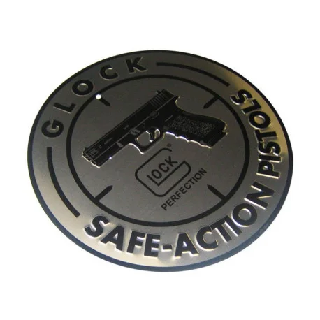 PLAQUE RONDE GLOCK SAFE ACTION DIAM 28CM ALUMINIUM