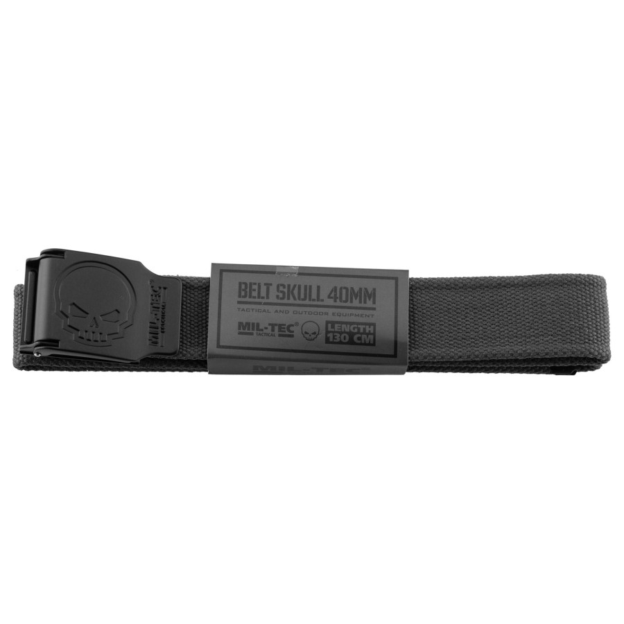 CEINTURE NOIRE BOUCLE TETE DE MORT 4CM X 130CM