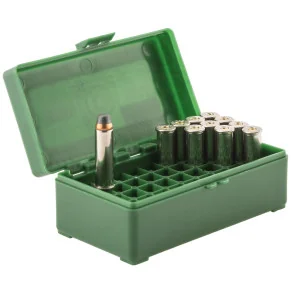BOITE DE RANGEMENT 50 MUNITIONS CAL .357 MAGNUM, .38 SPECIAL, .38 SUPER AUTO.