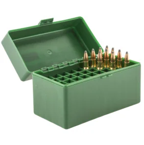 BOITE DE RANGEMENT 50 MUNITIONS CAL. 243WIN/270W/7X57/7X64/280R/30-06/300W/8.57/9.3