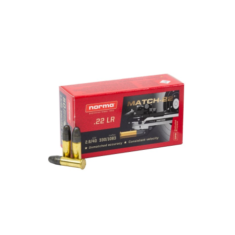 MUNITIONS NORMA 22LR 40GR MATCH 22 LRN PLOMB X50