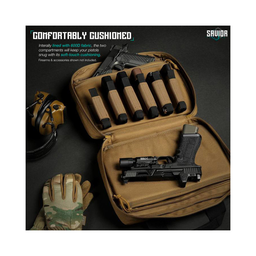 SAVIOR EQUIPMENT [SPECIALIST SERIES] LOW PROFILE SOFT DOUBLE HANDGUN REVOLVER BAG W/ BUILT-IN MAGAZINE HOLDER, TAN