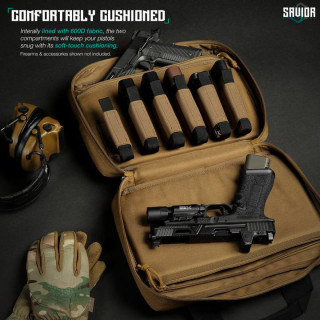 SAVIOR EQUIPMENT [SPECIALIST SERIES] LOW PROFILE SOFT DOUBLE HANDGUN REVOLVER BAG W/ BUILT-IN MAGAZINE HOLDER, TAN