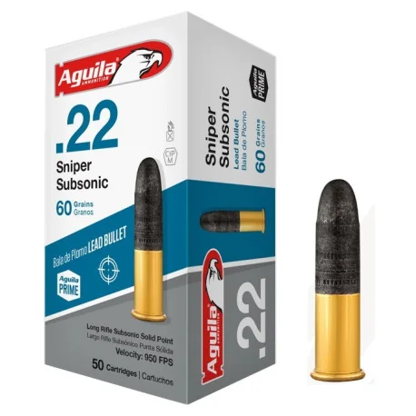 CARTOUCHES AGUILA CALIBRE 22 LR SNIPER SUBSONIQUE 60 GRAINS