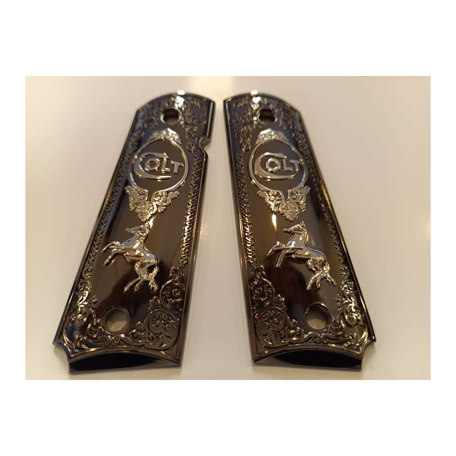 PLAQUETTE GRIP 1911 CUSTOM LOGO COLT BLACK SILVER