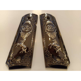 PLAQUETTE GRIP 1911 CUSTOM LOGO COLT BLACK SILVER