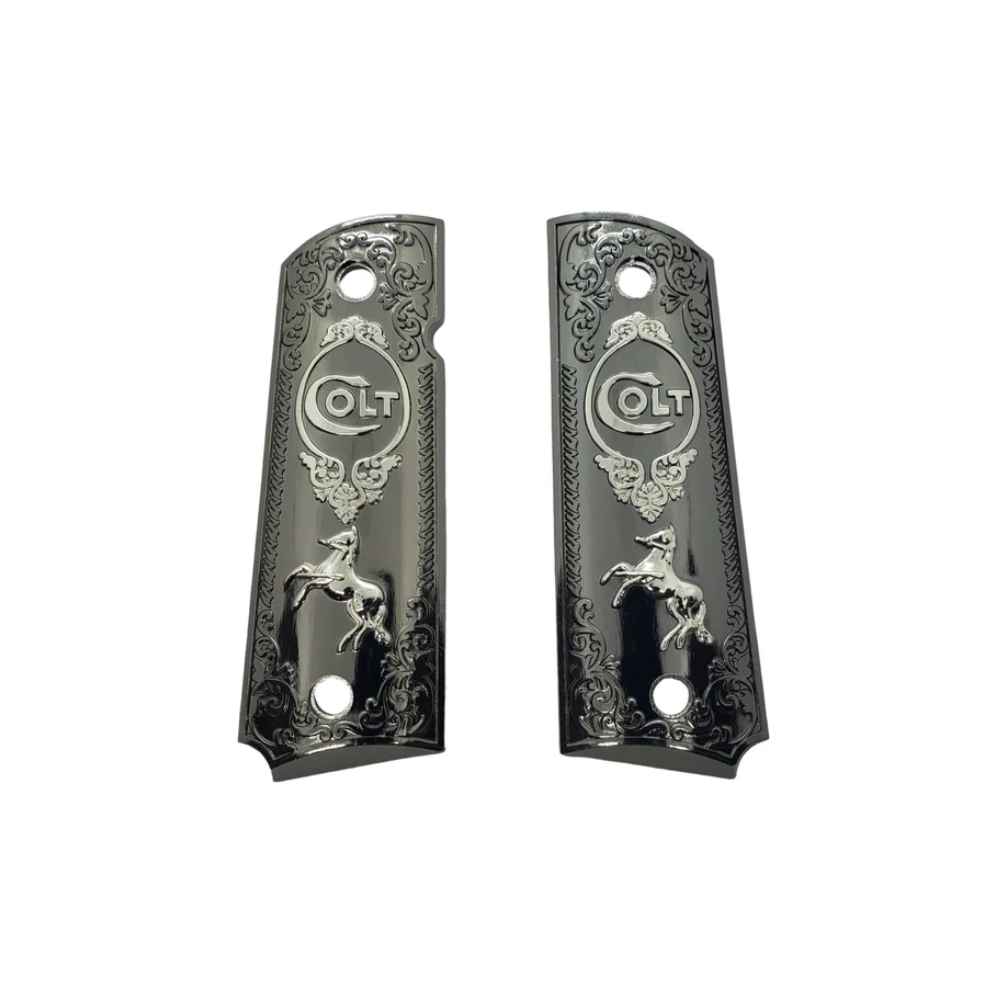 PLAQUETTE GRIP 1911 CUSTOM LOGO COLT BLACK SILVER