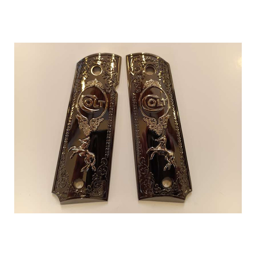 PLAQUETTE GRIP 1911 CUSTOM LOGO COLT BLACK SILVER