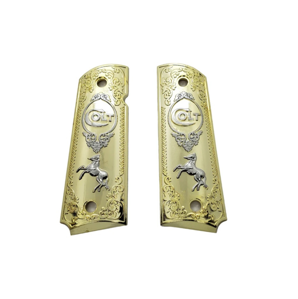 PLAQUETTE GRIP 1911 CUSTOM LOGO COLT OR ET NICKEL