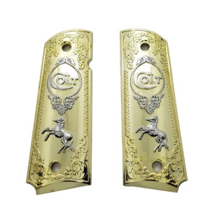 PLAQUETTE GRIP 1911 CUSTOM LOGO COLT OR ET NICKEL
