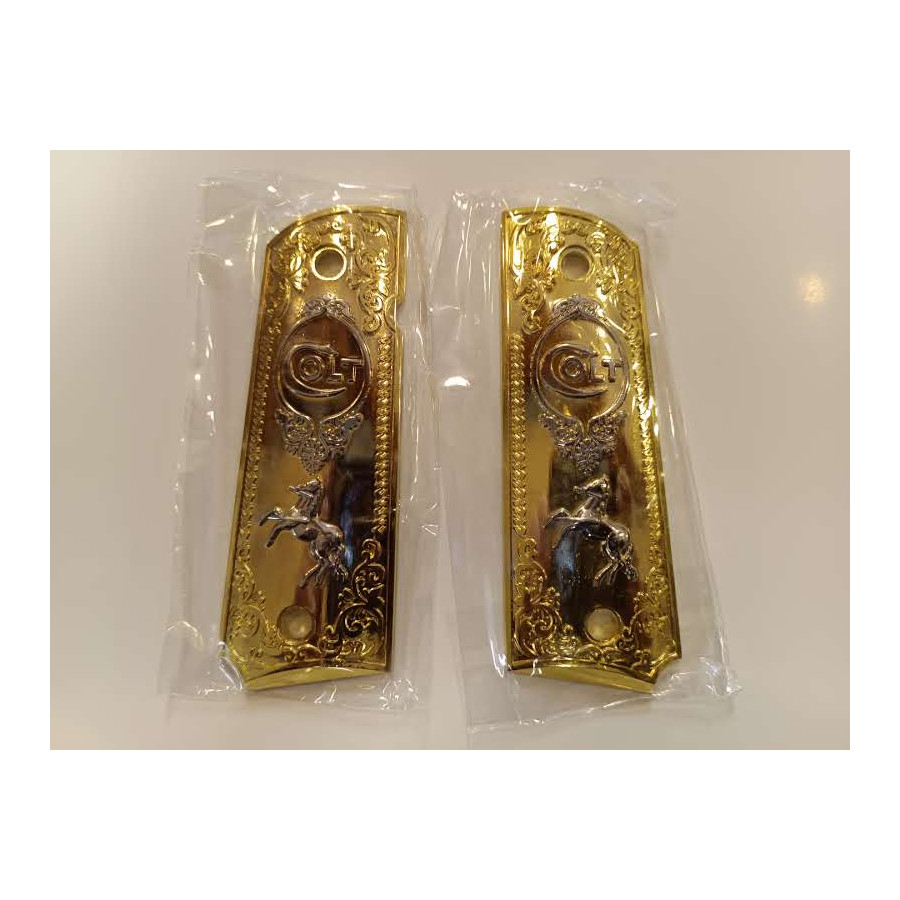 PLAQUETTE GRIP 1911 CUSTOM LOGO COLT OR ET NICKEL