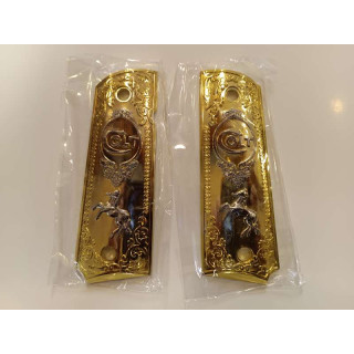 PLAQUETTE GRIP 1911 CUSTOM LOGO COLT OR ET NICKEL
