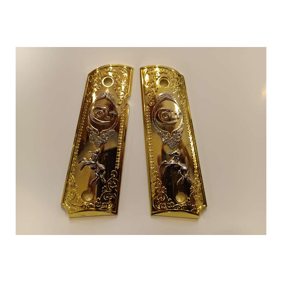 PLAQUETTE GRIP 1911 CUSTOM LOGO COLT OR ET NICKEL