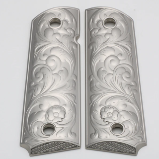 PLAQUETTE GRIP 1911 CUSTOM SCROLL ENGRAVING NICKEL MAT