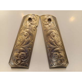 PLAQUETTE GRIP 1911 CUSTOM SCROLL ENGRAVING NICKEL MAT