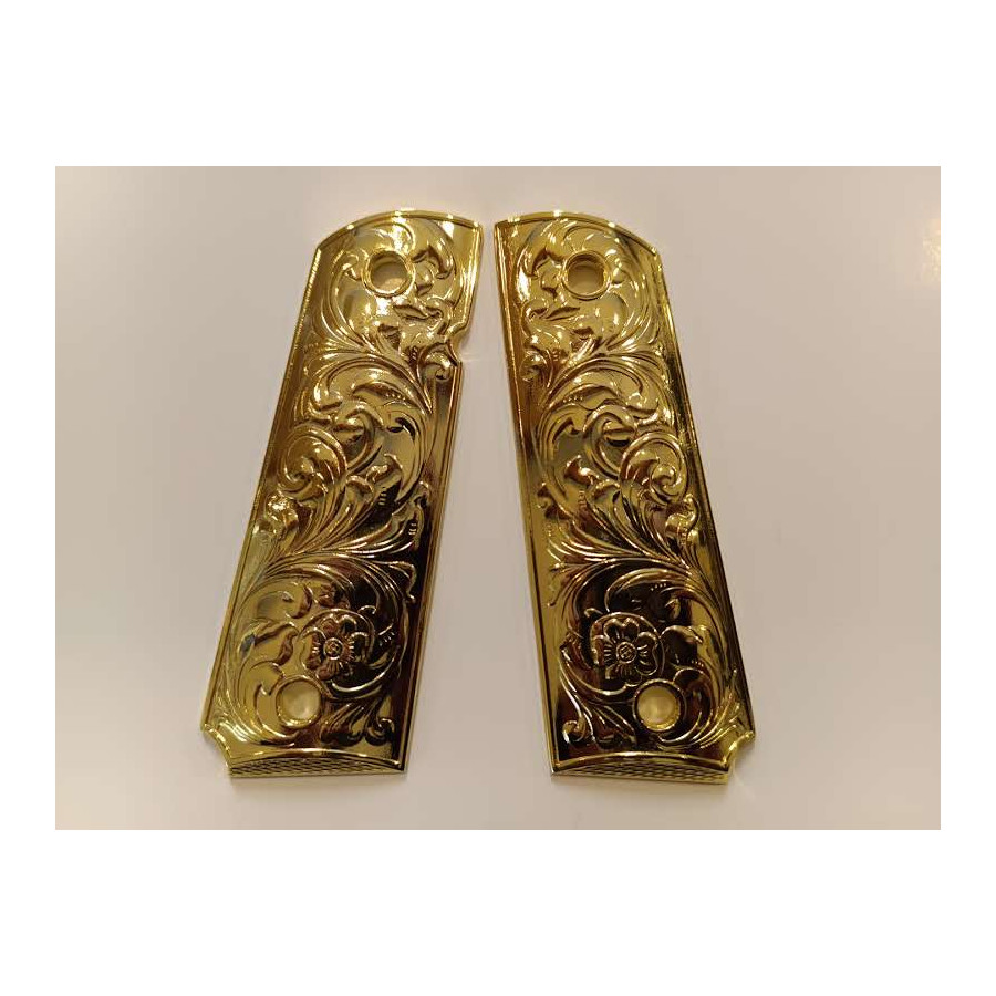 PLAQUETTE GRIP 1911 CUSTOM SCROLL ENGRAVING OR BRILLANT