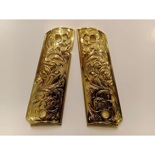 PLAQUETTE GRIP 1911 CUSTOM SCROLL ENGRAVING OR BRILLANT