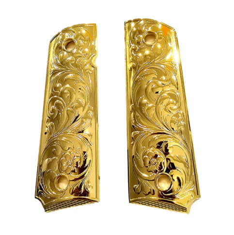 PLAQUETTE GRIP 1911 CUSTOM SCROLL ENGRAVING OR BRILLANT