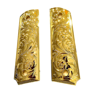 PLAQUETTE GRIP 1911 CUSTOM SCROLL ENGRAVING OR BRILLANT
