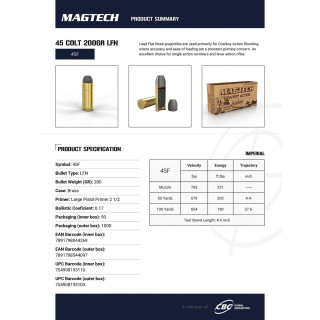 CARTOUCHES MAGTECH COWBOY ACTION 45 COLT 200GR LFN