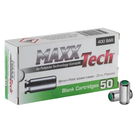 BOÎTE DE 50 MUNITIONS CAL. 9 MM PAK À BLANC MAXXTECH